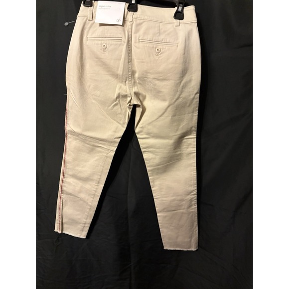 LOFT Cropped Pants Womens 0P Beige Red Side Stripe Raw Hem Ankle - Picture 2 of 13